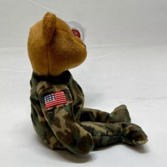 Ty Beanie Baby Hero 40012 USA Flag Camouflage Soldier 2003 Plush Teddy Bear - Picture 4 of 10